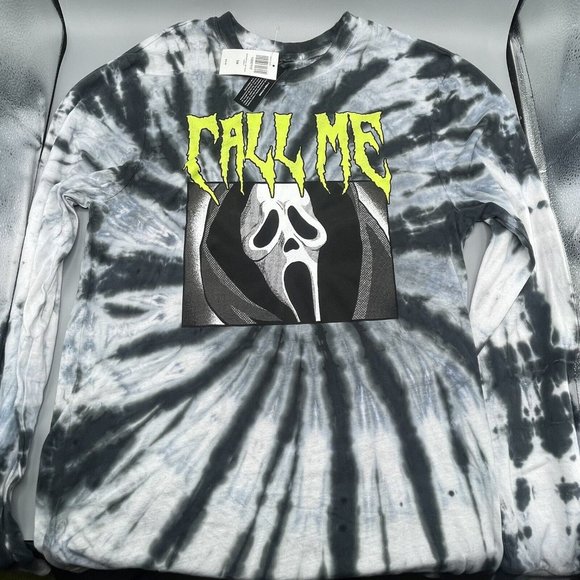 Scream Ghost Face Size SMALL Call Me Grey Wash Womens Long Sleeve T-Shirt Horro - Picture 1 of 5